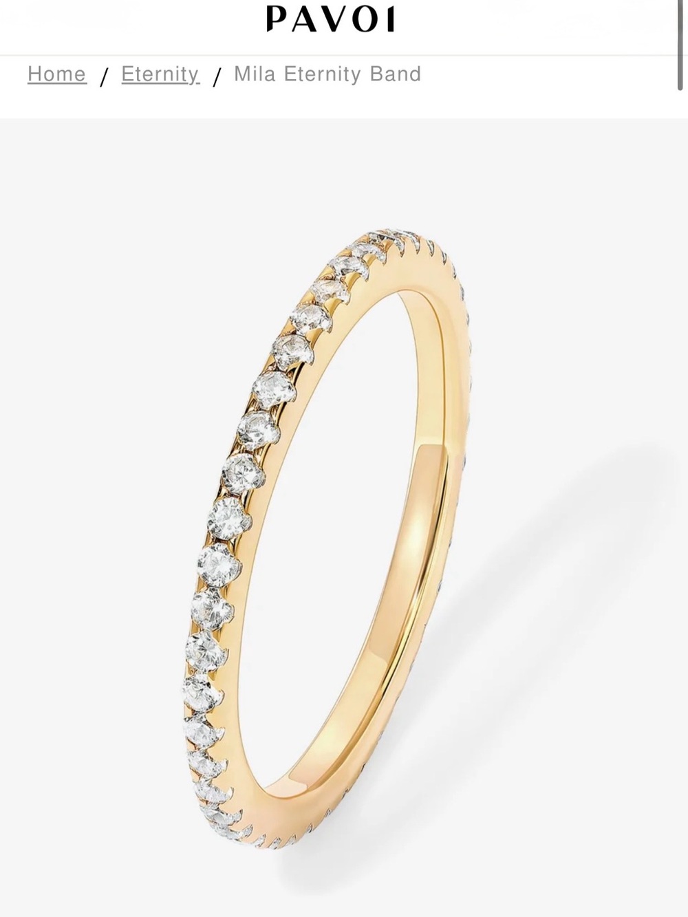 Pavoi Gold Eternity Band and engagement ring set with White Stones
